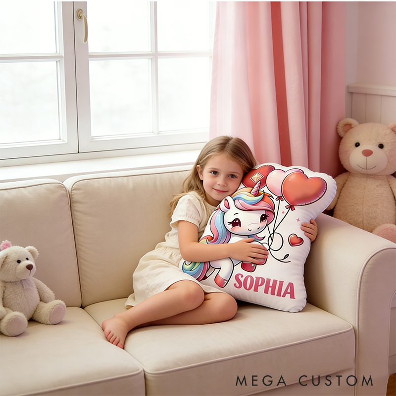 Personalized Valentine's Day Gift Pillow Pastel Colors Custom Name and Whimsical Fantasy Style Graphic 3D Print Pillow for her
