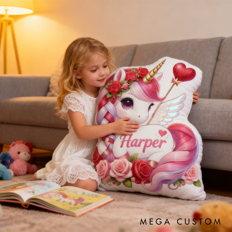 Personalized Valentine's Day Gift Pillow Pastel Colors Custom Name and Whimsical Fantasy Style Graphic 3D Print Pillow for Her