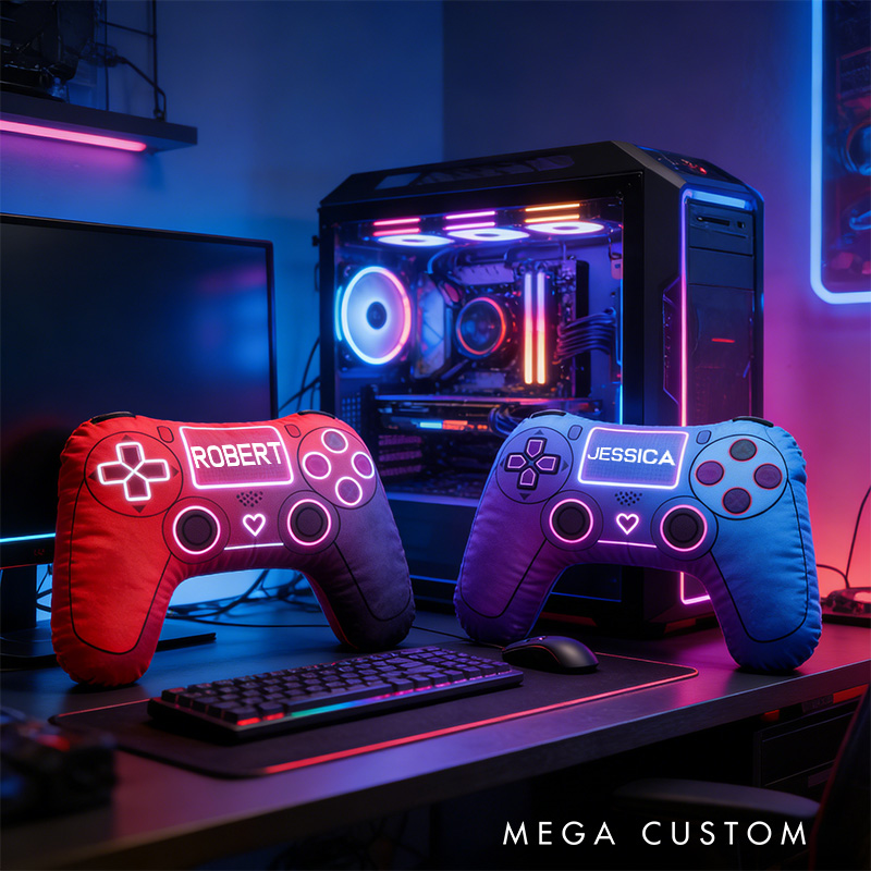 Personalized Love Cyberpunk Game Couple Controller Shaped Pillow for Game Lovers Valentines Day Gift Plush Pillow Christmas Gift for Couples
