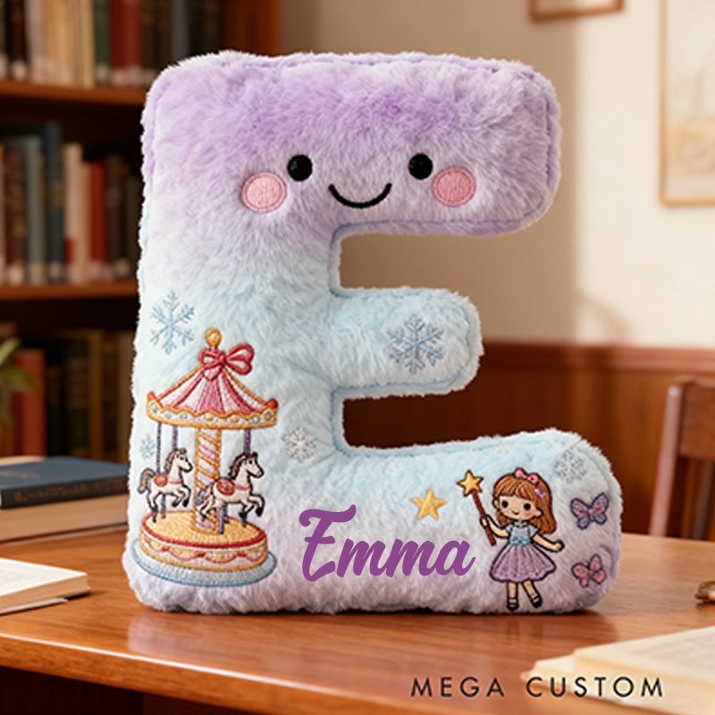 Personalized Whimsical Letter Christmas Gift Pillow and Magical Embroidery Graphic 3D Print Pillow for Kids