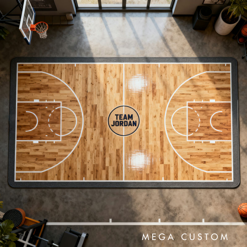 Personalized Basketball Court Rug with Custom Team Name for Home Decor