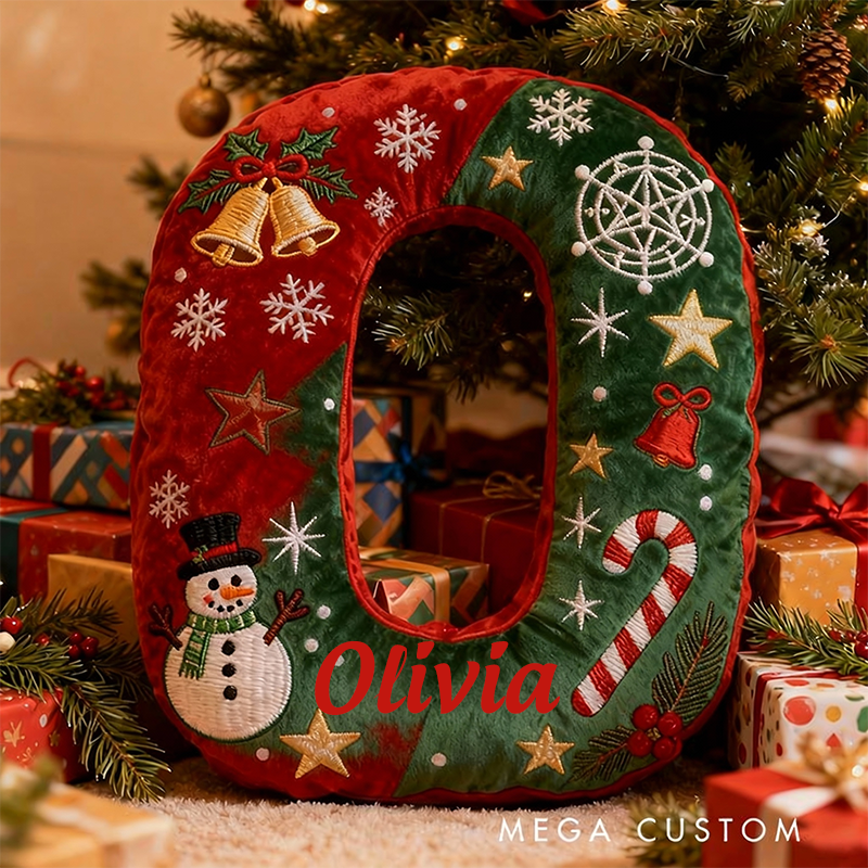 Personalized Letter Christmas Gift Pillow with Name Festive Red and Green Design Graphic 3D Print Pillow for Kids