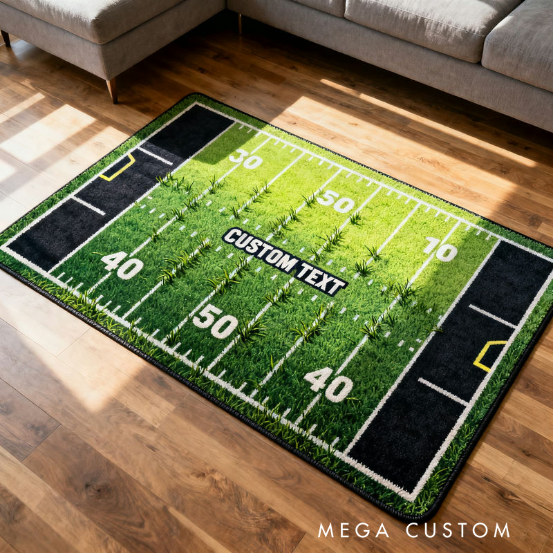 Personalized American Football Field Rug with Custom Text for Home Decor