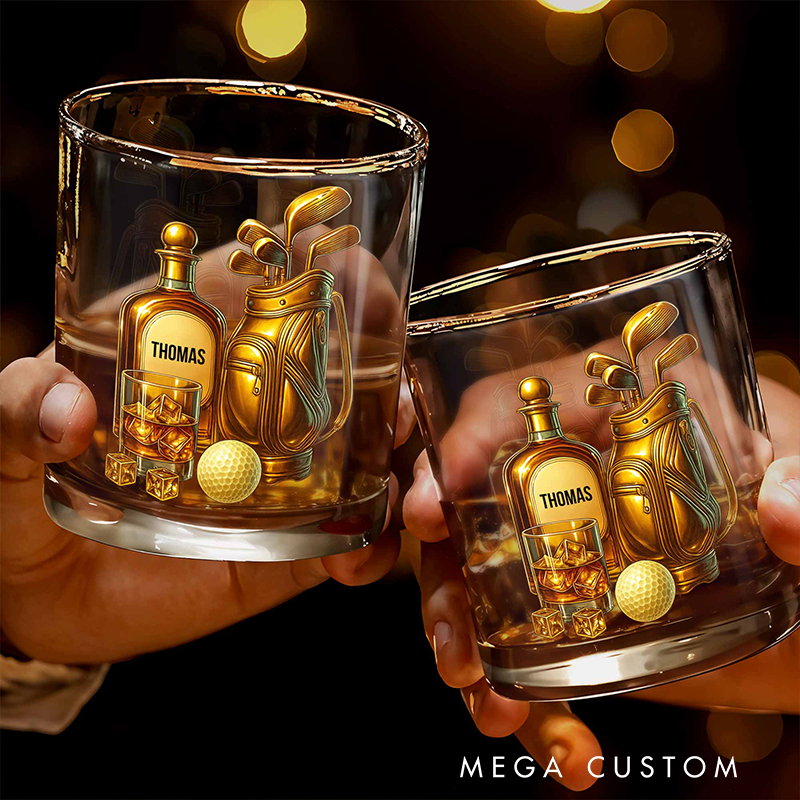 Personalized Golf Whiskey Glass with Custom Name for Enthusiasts