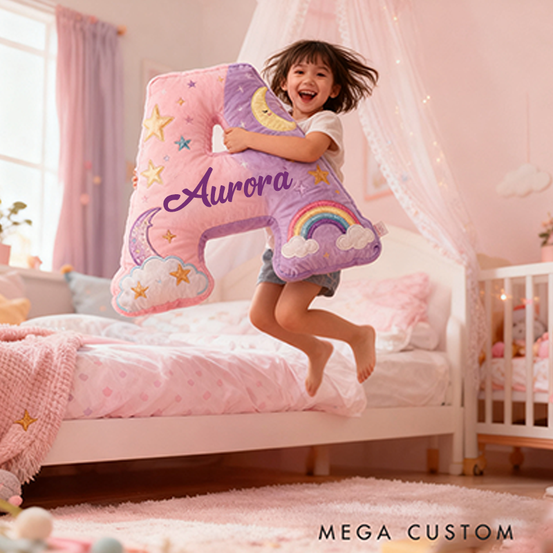 Personalized Colorful 26 Letters Cute Magical Dreams Graphic 3D Print Throw Pillow Cute Magic Beautiful Letter Custom Pillow Gift for Kids