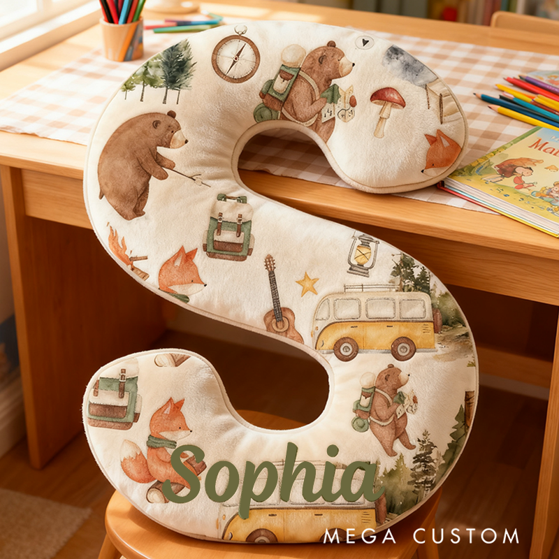 Personalized Cute Camping Kid Pillow Abear Camping Animals Fox Backpack Lover Kid Pillow Gifts for Kid Camping