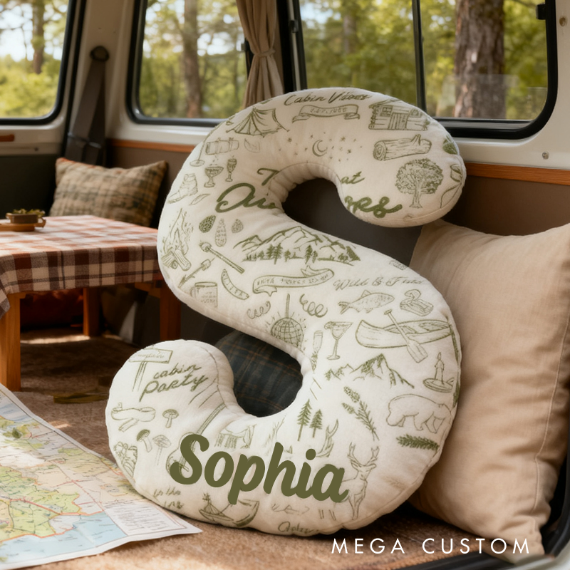 Personalized Outdoor Whimsical Pillow Drawn Elements Cabin Party Camping Wilderness Pillow Gift for Adventure Outdoor Canping Lover