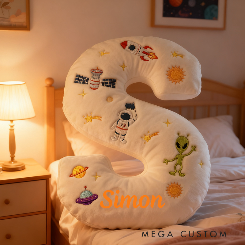 Personalized Space Alphabet Letters Pillow Galaxy Astronaut Rocket Planet Pillow Gifts for Kid Science Fiction Fans