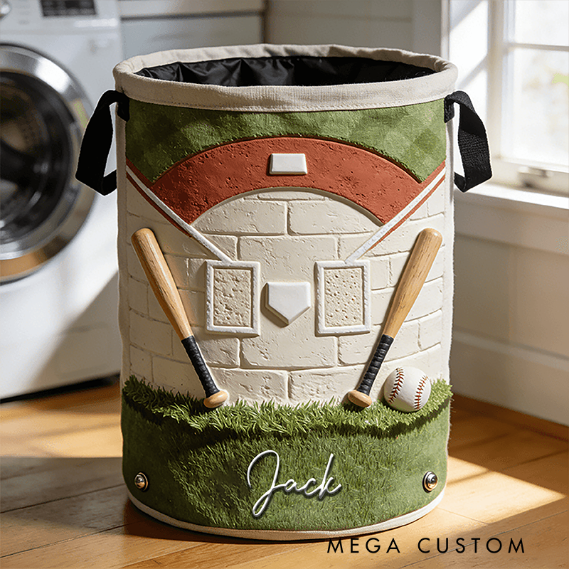 Personalized Baseball Laundry Basket with Custom Name and Field Design
