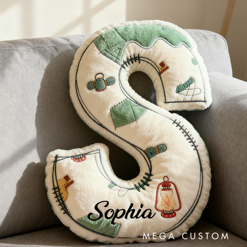 Personalised Camp Alphabet Letters Cushion Pillow Camping Outdoor Nature Lover Pillow Gift for Nature Outdoor 