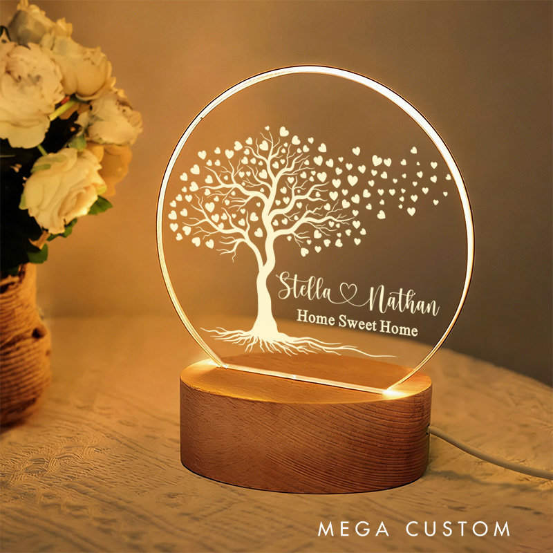 Personalized Couple LED Night Light Custom Tree of Life Lamp with Names Decorative Table Lamp for Couples Bedroom Living Room Unique Decor