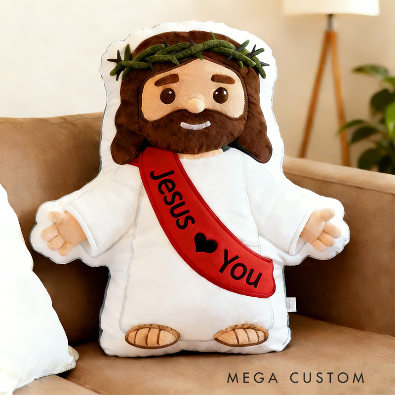 Personalized Cute Jesus Pillow with Sash Jesus Love You Custom Name Religious Gift Prayer Corner Faith Gift Christian Jesus Pillow for Kids or Adults