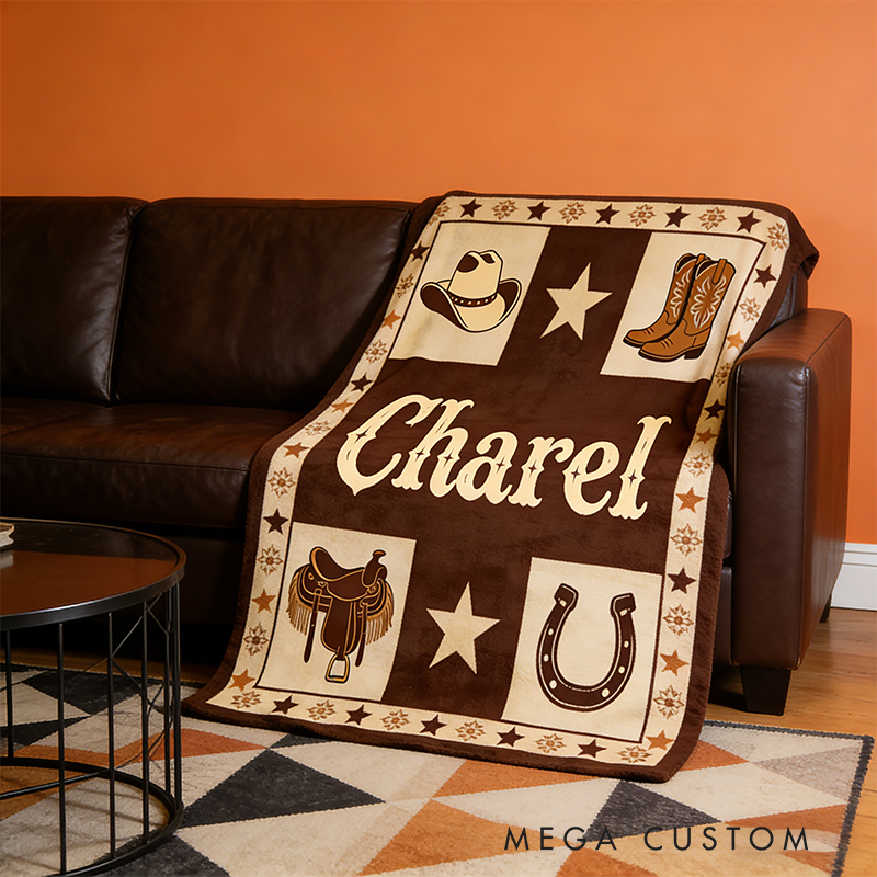 Personalized Cowboy Boots Western Soft Throw Blanket with Name Home Decor Western for Cowboy Friends