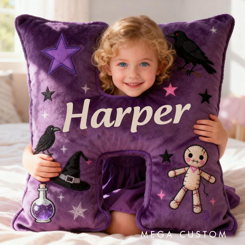 Personalized Purple Letter Pillow with Name Purple Witchy Theme and Mystical Design Graphic 3D Print Pillow