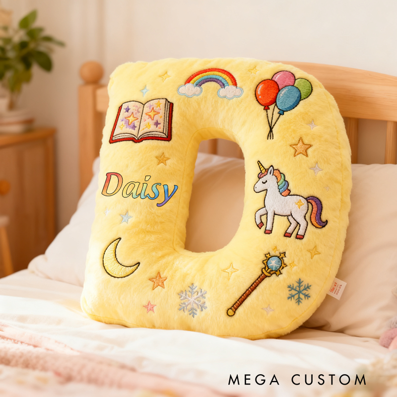 Personalized Cute Letter Pillow with Rainbow Balloons Magic Wand Magic Book for a Colorful Design Graphic 3D Print Pillow Christmas Gift