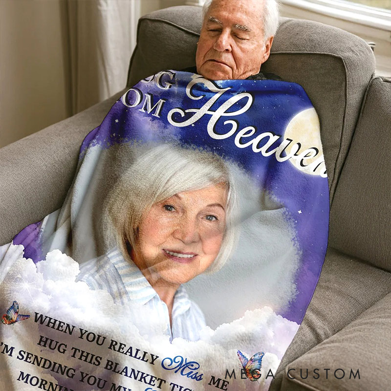 Personalized Starry Sky Moon Cloud Soft Throw Blanket with Photo Remembrance In Loving Memory Sympathy Gift for Loss of Loved One