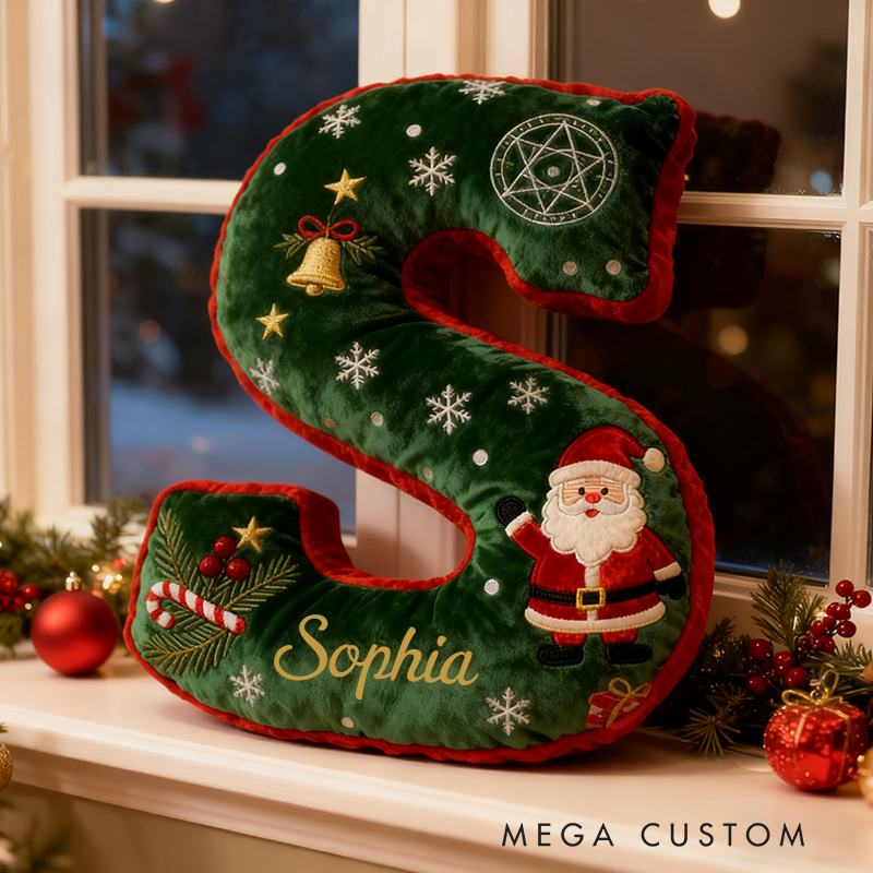 Personalized Letter Christmas Pillow with Name Festive Green and Red Design Custom Name Graphic 3D Print Pillow Christmas Gift