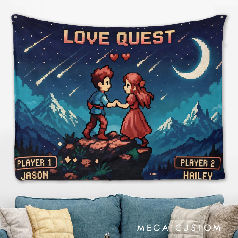 Personalized Starry Night Couple Tapestry Video Game Tapestry Gift for Nerdy Wedding & Gaming Room Decor for Couples