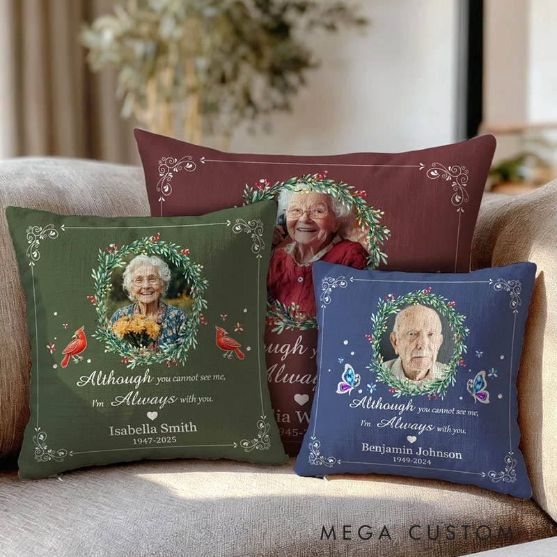 Personalized Holly Photo Cardinal Butterfly Design Soft Throw Pillow Cover with Name and Year Home Decor Memorial Gift for Family
