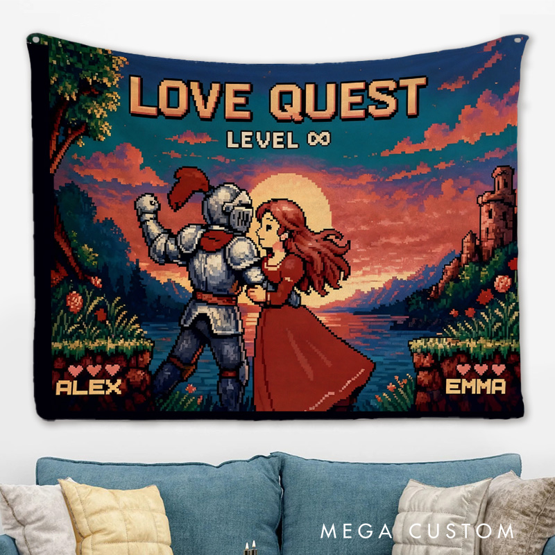 Personalized the Knight And the Princess Couple Tapestry Video Game Tapestry Gift for Nerdy Wedding  Gaming Room Decor for Couples