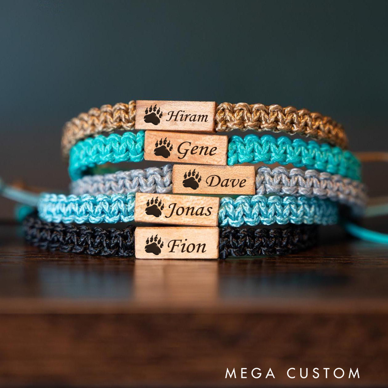 Personalized Paw Print Bracelet Engraved Wooden Camping Bracelets Outdoor Adventure Lover Gifts