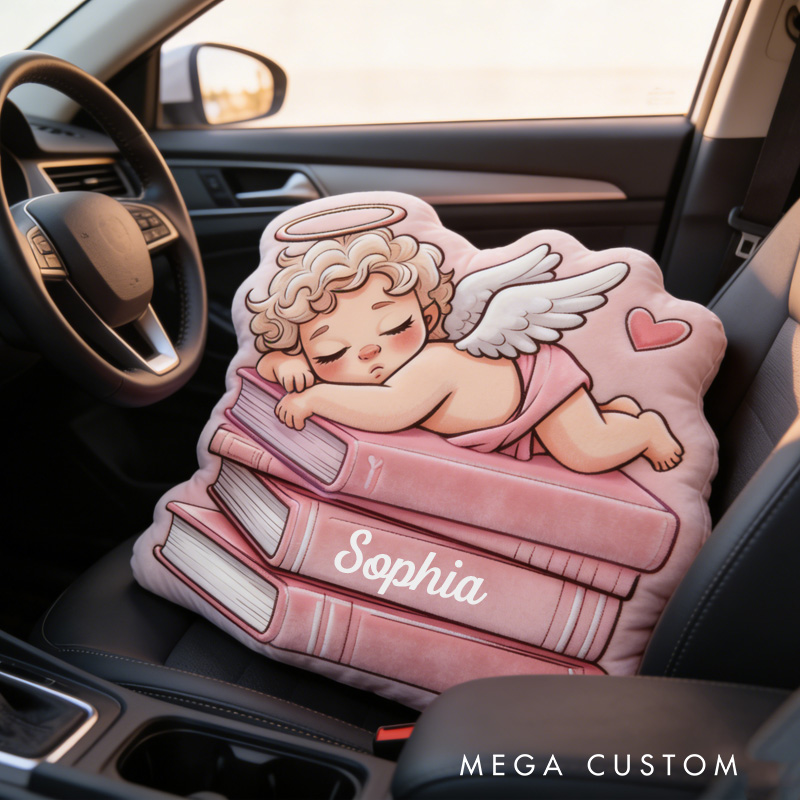 Personalized Sleeping Cupid Throw Pillow Graphic 3D Print Book Pillow with Name for Boyfriend Girlfriend Book Lover Bookish Bookworm Valentine's Day Gift