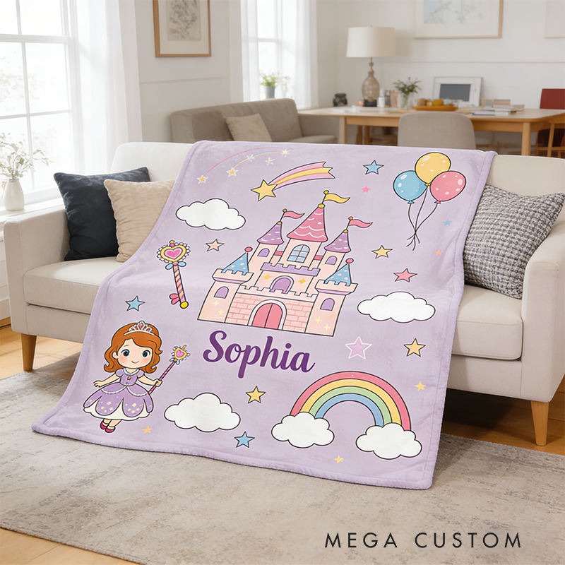 Personalized Princess Purple Soft Blanket with Name Home Magic Birthday Gift for Magic Friends