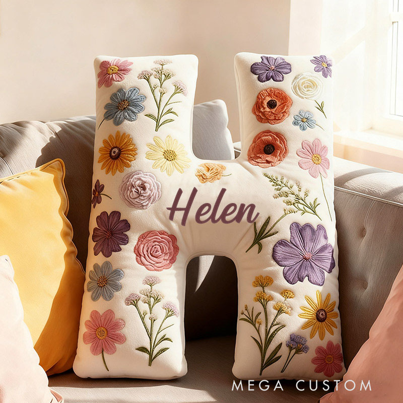 Personalized Letter Pillow Graphic 3D Print Cute Flower Custom Name Pillow Gift for Kids Gardening Lovers Gift 