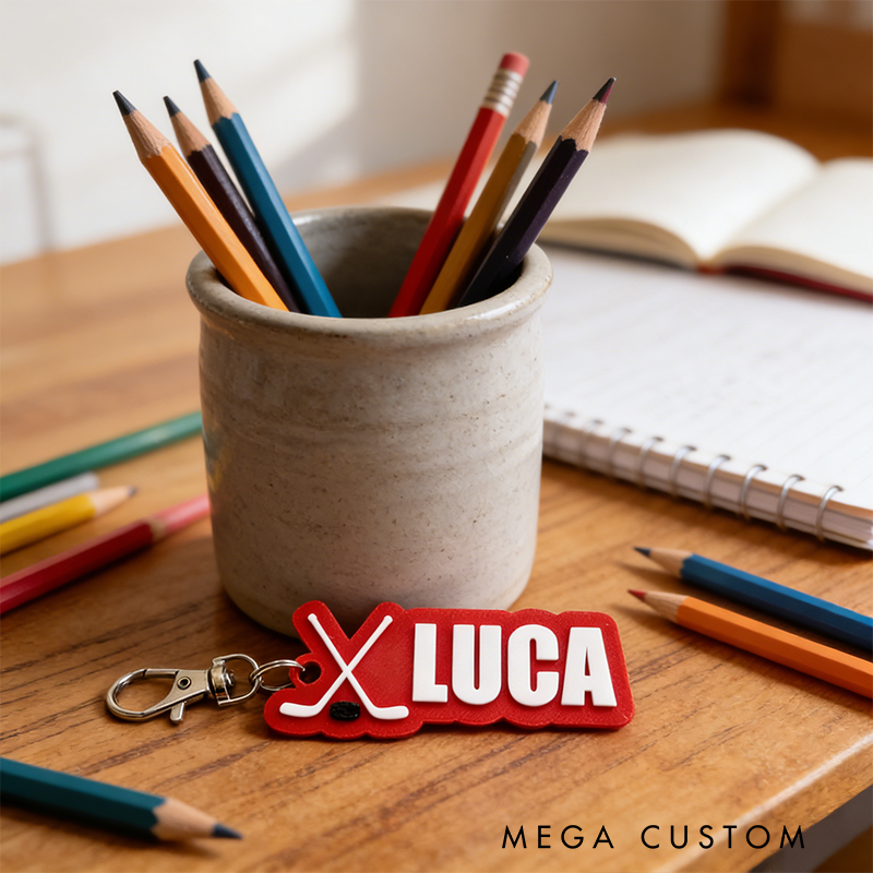Personalized Ice Hockey Keychain with Custom Name Design