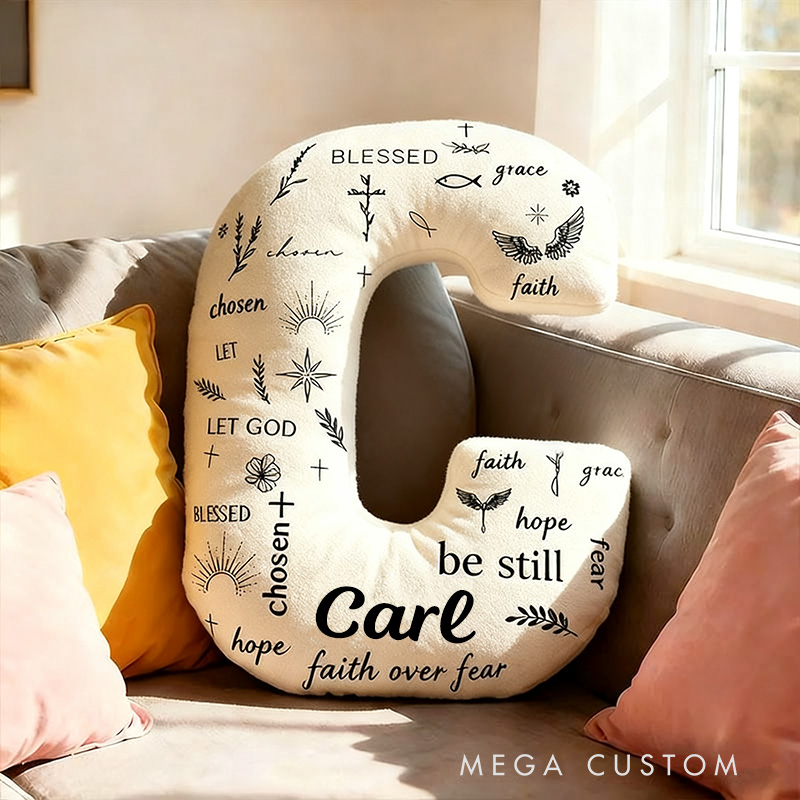 Personalized Faith over Fear Letter Pillow with Custom Name Home Decor Faith Hope Grace Cross Dove Pillow Religious Christian Gift