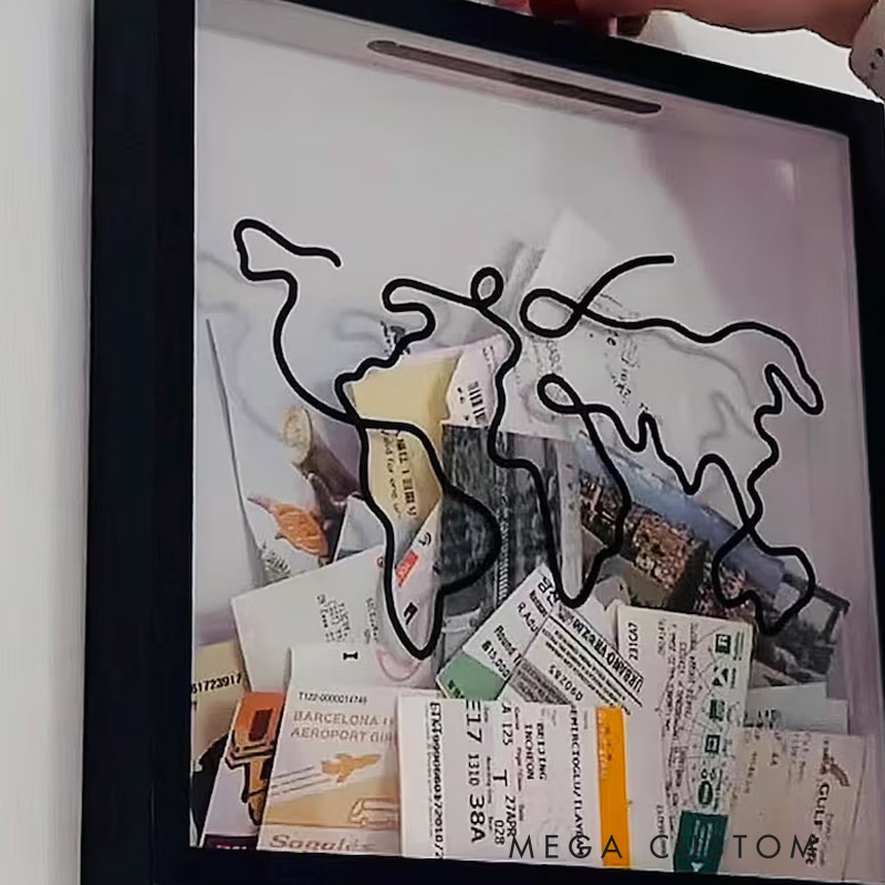 Personalized World Map Ticket Memory Box Travel Keepsake Display for Travel Lovers
