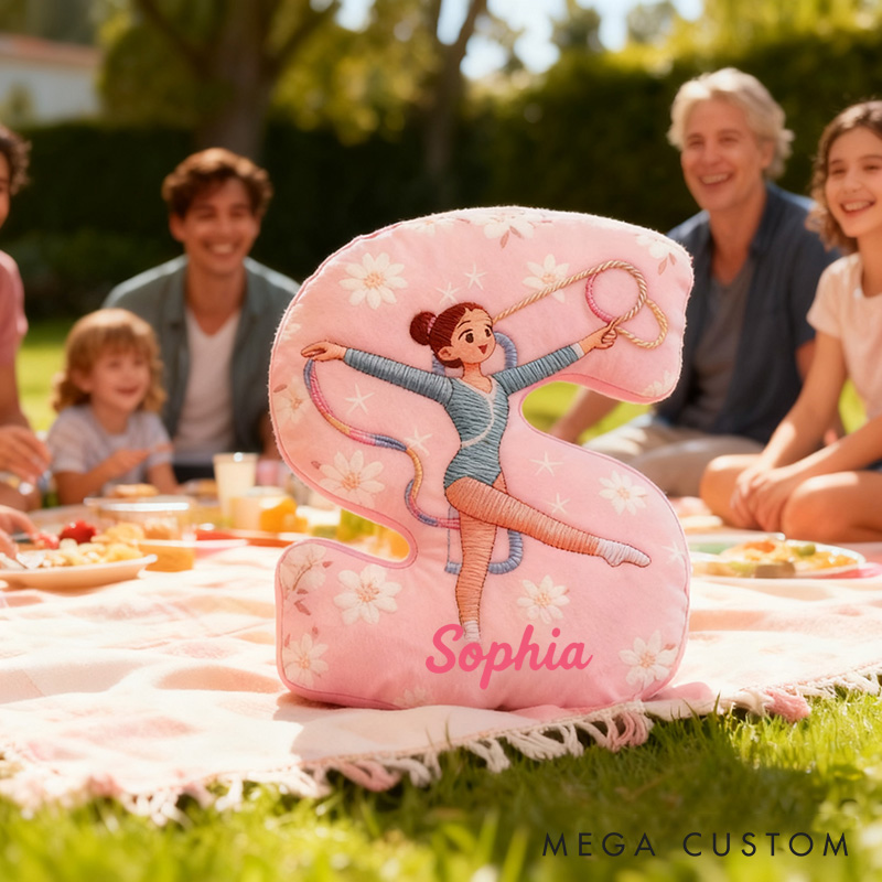 Personalized Graphic 3D Print Gymnastics Girl Pillow with Your Name Soft Stuffed Toy for Kids Unique Decorative Cushion for Girls' Room