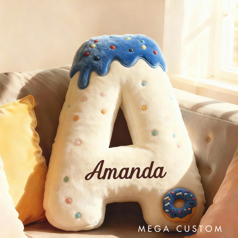 Personalized Donut Letter Pillow Kids with Custom Name Graphic 3D Print Donut Throw Pillow for Kids Baker Baking Lover