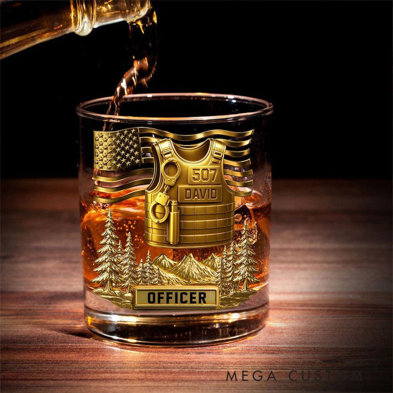 Personalized Police Whiskey Decanter Set Custom Name and Badge Number Gift for Police Officers
