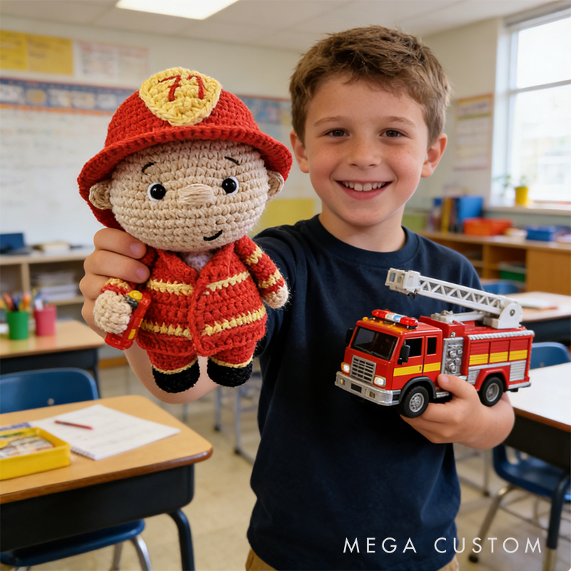 Crochet Firefighter Doll For Baby and Kid- Adorable Toy with Pattern, Kit, and Finished Option