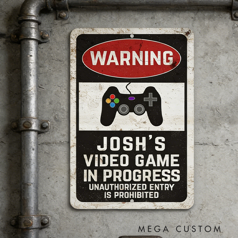 Personalized Warning Video Game Metal Room Sign Customized Gamer Warning Sign Name Sign Game Geek Gift