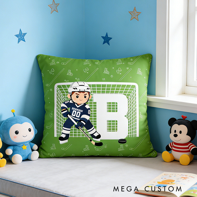 Personalized Ice Hockey Pillow with Custom Name and Number Design