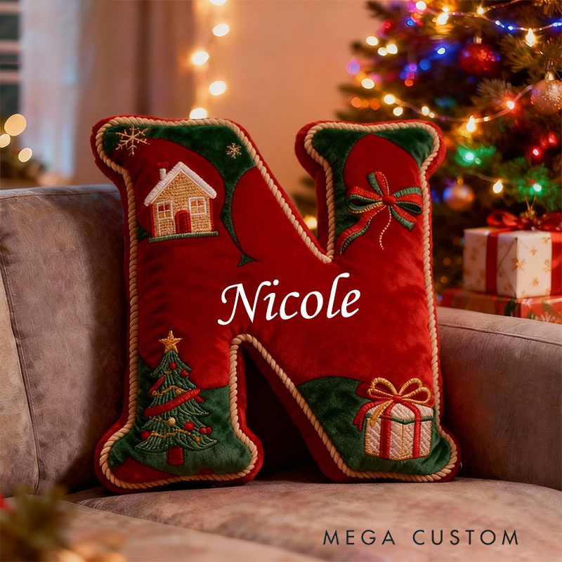 Personalized Christmas Letter Pillow Custom Name Holiday Decor Festive Home Accent Soft Cushion with Seasonal Elements Graphic 3D Print Christmas Gift