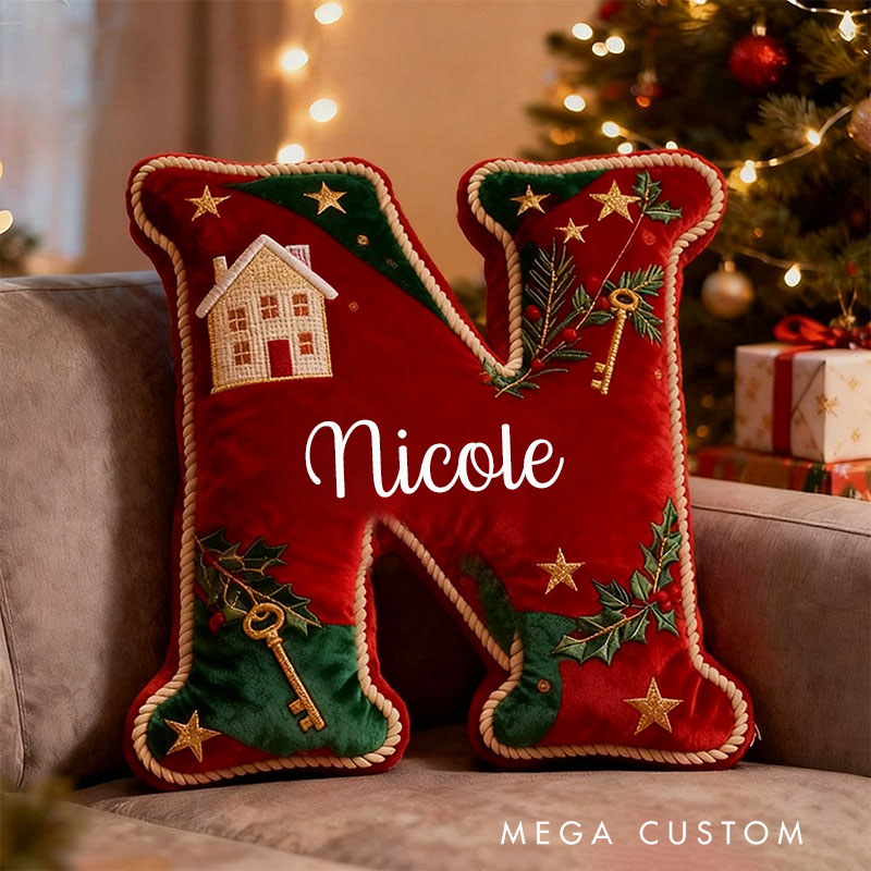 Personalized Christmas Letter Pillow Custom Name Festive Holiday Decor Cozy Home Accent Soft Cushion with Seasonal Graphic 3D Print Christmas Gift