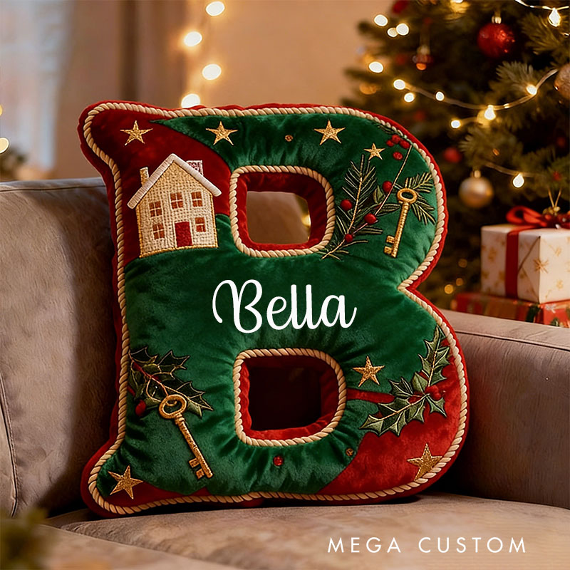 Personalized Christmas Letter Pillow Custom Name Holiday Decor Graphic 3D Print Christmas Gift for Family and Friends