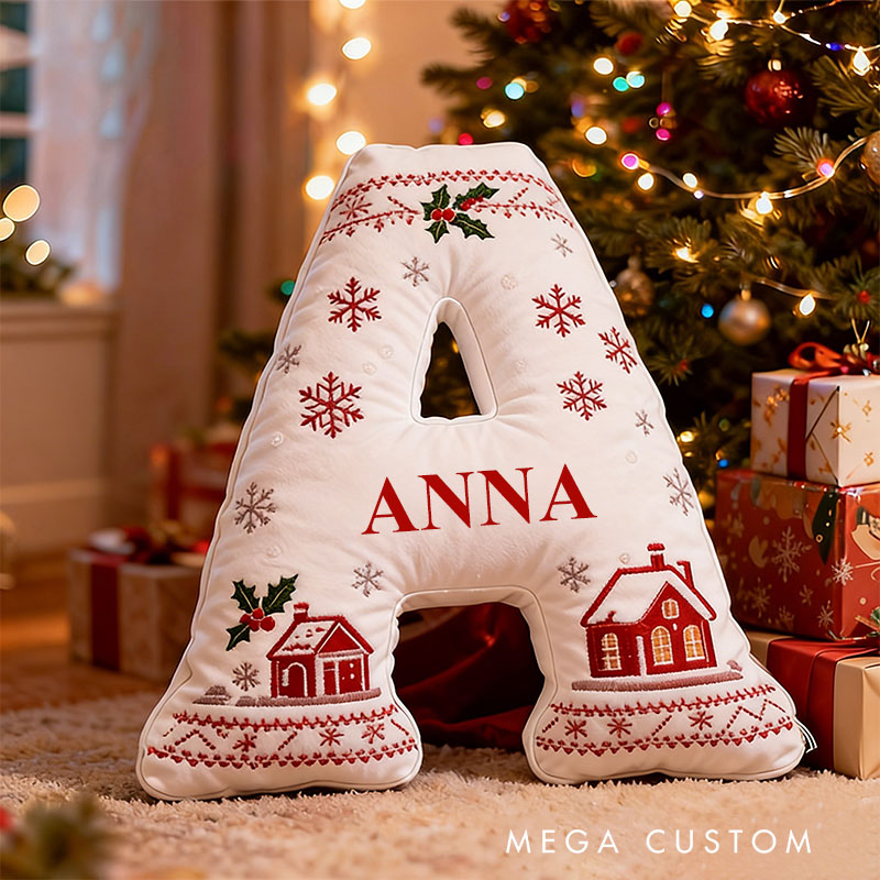 Personalized White Christmas Letter Pillow Graphic 3D Print Custom Name Holiday Decor Perfect Gift for Family First Christmas in New Home Gift