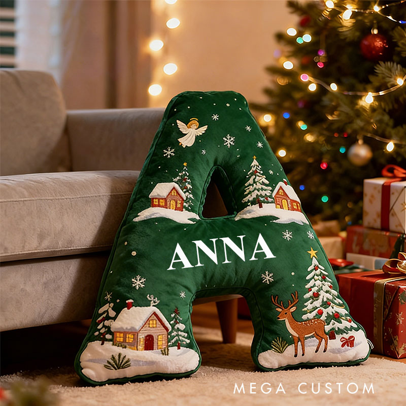 Personalized Green Christmas Letter Pillow Custom Name Holiday Decor Perfect Gift for Family First Christmas in New Home Gift Graphic 3D Print