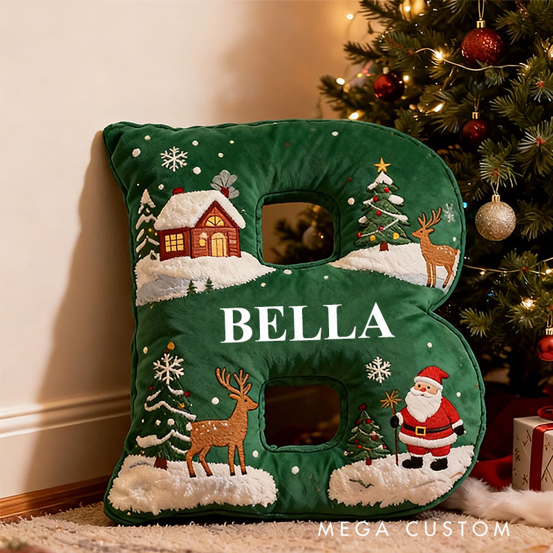Personalized Green Christmas Pillow Graphic 3D Print Custom Name Cozy Holiday Decor with Santa and Reindeer Design Festive Gift Idea for Any Room