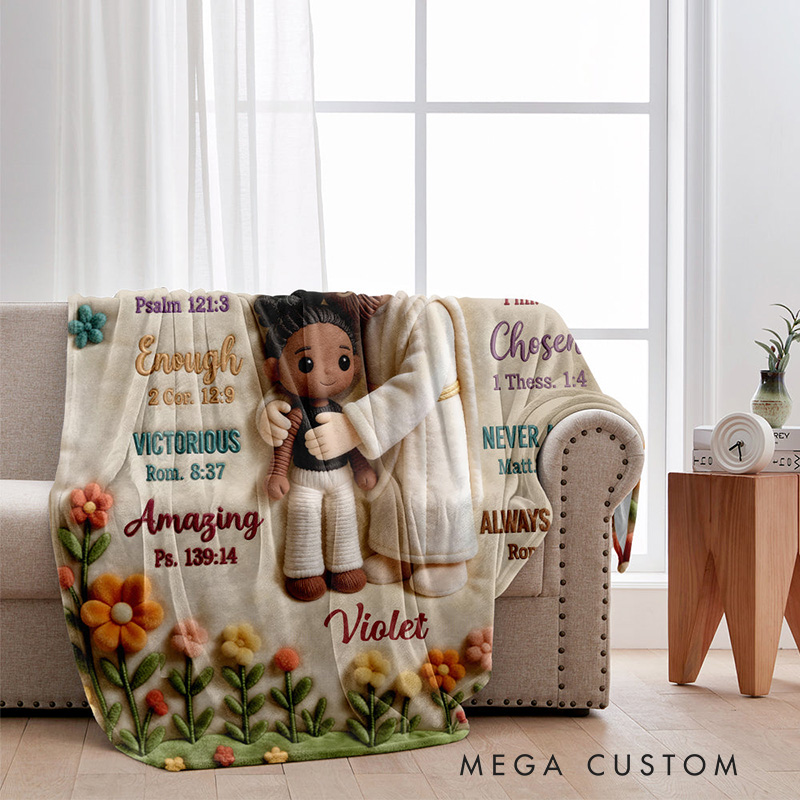 Personalized God Says You Are Soft Throw Christian Blanket with Custom Name and Photo Jesus Embracing You Graphic 3D Print Blanket Religious Gift