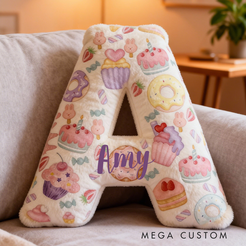 Personalized Cupcake Donut Delight Initial Pillow Graphic 3D Print Pillow with Name for Baking Lovers 