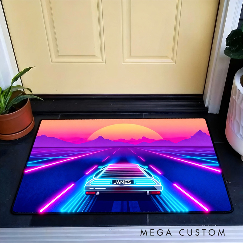 Personalized Cyberpunk Car Rug for Gamer Game Lovers Gift for Kids Game Room Decor