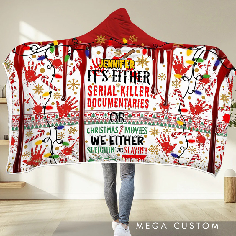 Personalized Slayin or Sleighin Wearable Blanket Hoodie with Name Movie Lover Gift for Friends Birthday Gift