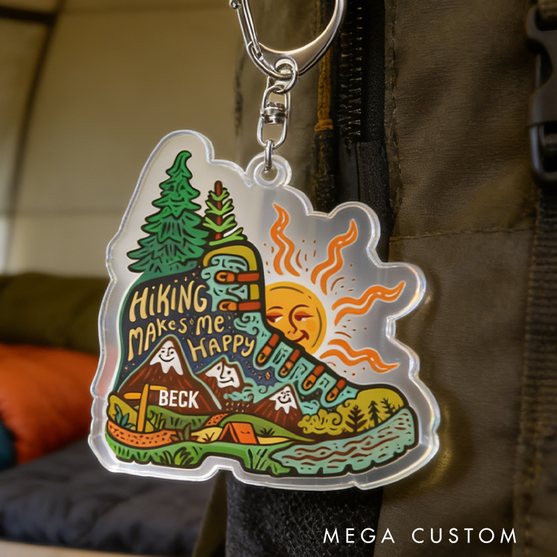 Personalized Nature Lover's Hiking Keychain Hiking Makes Me Happy Keychain Outdoor Adventurers Lover Gift