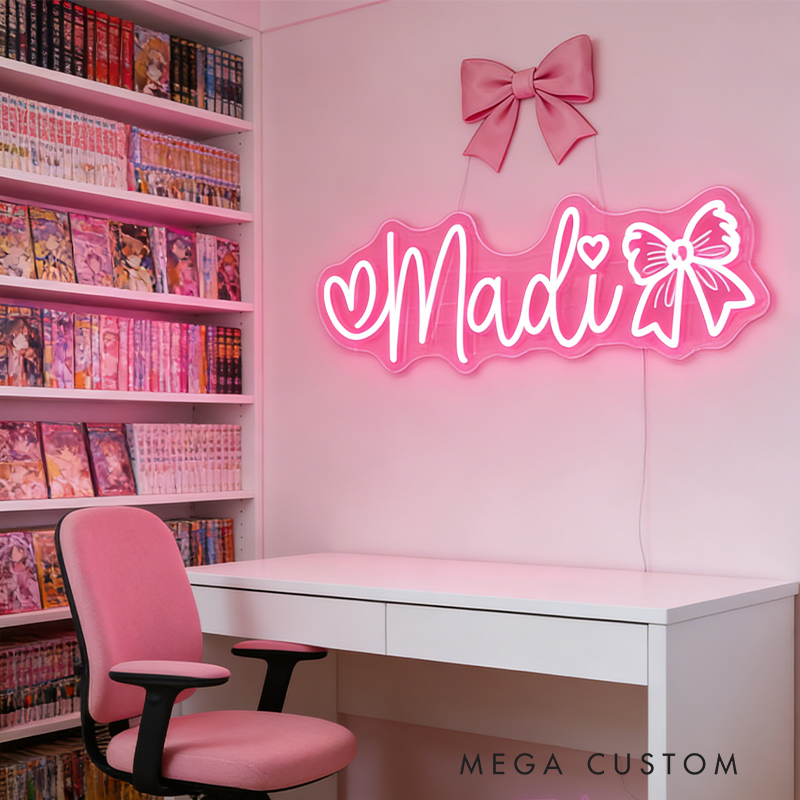 Personalized Cheerleader Neon Sign with Custom Name and Bow Design for Cheerleader Girls