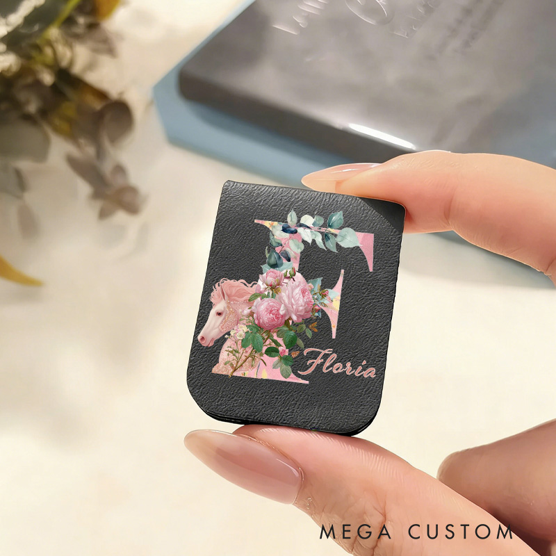 Personalized Initials Letter PU Leather Magnetic Bookmark Clip with Name Daily Use Birthday Gift for Book Lovers Riding Lovers Equestrian Lovers